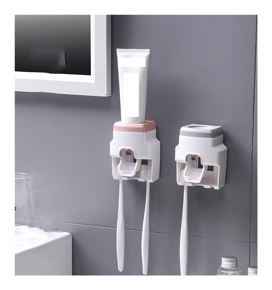 Zahnbürstenhalter, Zahnbürstenhalter, Zahnbürstenhalter-Set, automatischer Zahnpastaspender, Wand-Zahnbürstenregal, Organizer, Zahnpastapresse, Badezimmerzubehör(White)