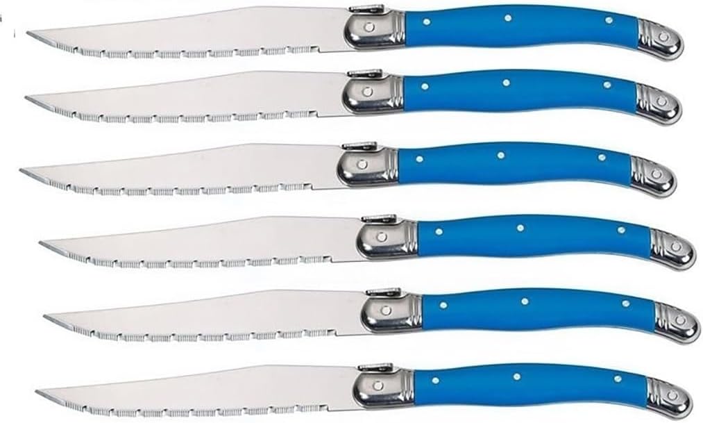 Steak Knife Set, 6PCS Steak Knife Set Serrated Triple Rivet Ergonomic Handle Stainless Steel Black Dinner Table Knives White Cutlery Set(6pcs Black)