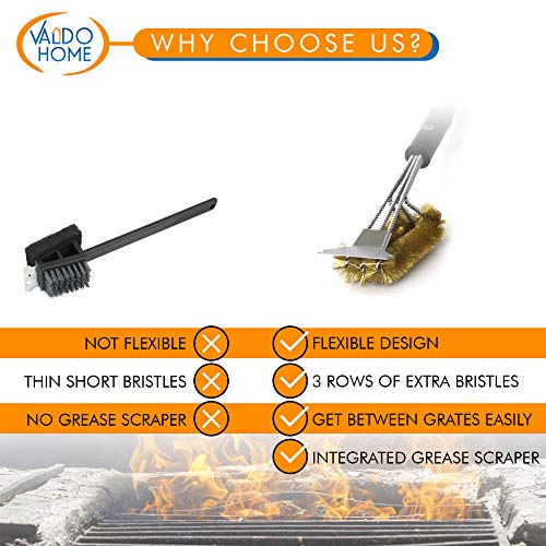 Heavy Duty Bbq Grill Brass Cleaning Brush With Built In Scraper - Large Triple - Headed Great For All Smoker Grill Grates Especially Gentle Delicate For Ceramic Griddles For Porcelain Grill Grate Gri #TOP5