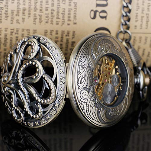 Image of Hand Winding Hollow Roman Numerals Mechanical Pocket Watch Steampunk Mens Watches