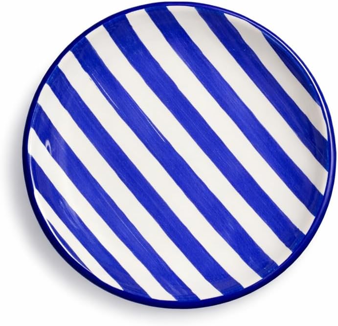 City to Cottage Handmade Dark Navy Blue Stripe Glazed 7.9inch/20cm Side Plate, Dessert Plate, Unique Ceramic Dinnerware, Housewarming Gift