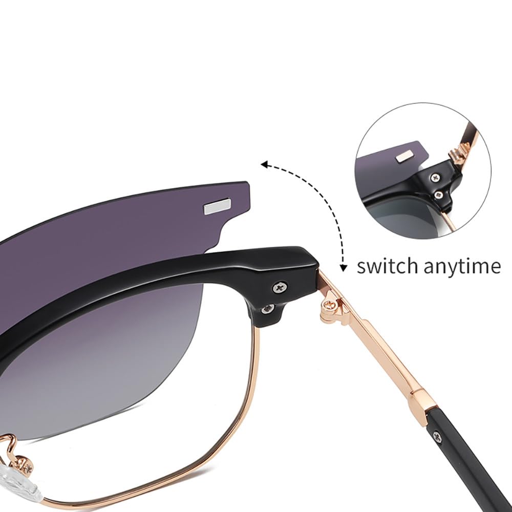 Halbmetall-Clip auf polarisierten Sonnenbrillen für Männer, halbrandlose magnetische quadratische Sonnenbrille für Frauen männlich braun grün