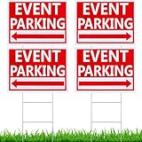 4 Pcs Event Parking Signs With Arrow 16 X12 Waterproof Double Sided Printed Plastic Yard Sign 4 Pcs Metal Wire Stakes Guest Parking Sign For Outdoor Event Outdoor Supplies