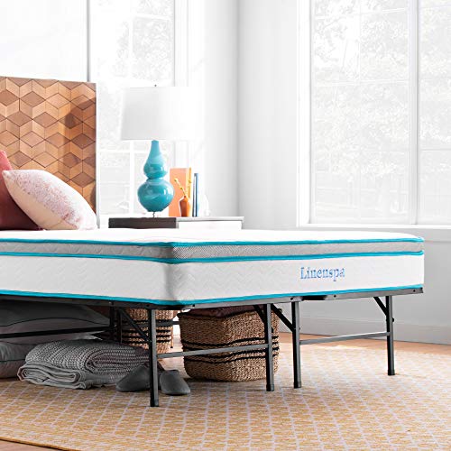 Linenspa 8” Memory Foam And Innerspring Hybrid Mattress + 14” Black Metal Platform Bedframe – Full Mattress + Metal Folding Full Bedframe #TOP1