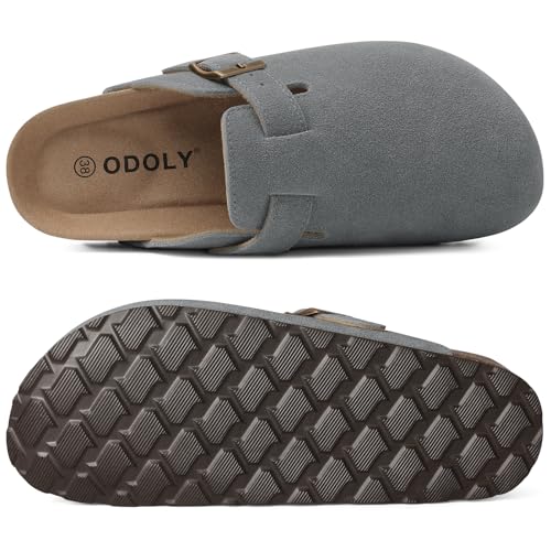 Image of ODOLY Genuine Suede Clogs for Women Men Soft Cork Footbed Leather Mules Comfort Potato Shoes with Arch Support