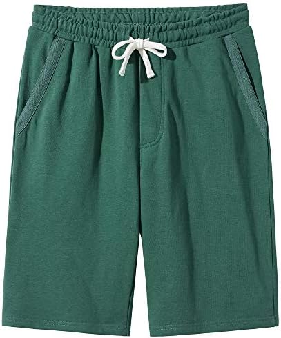 VANCOOG Men's Casual Classic Fit Cotton Elastic Drawstring Jersey Knit Shorts-Green-M