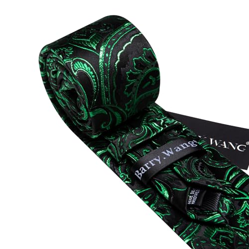 Image of Barry.Wang Men Tie Set Floral Paisley Silk Necktie Pocket Square Cufflinks Formal Wedding Party Business