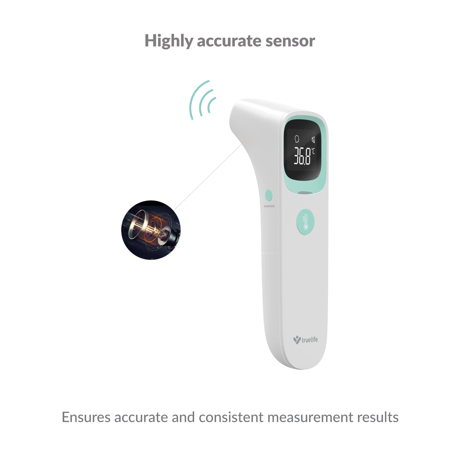 TrueLife Cuidado Q10 BT termómetro de frente y oído con Bluetooth y aplicación termómetro infrarrojo sin contacto para niños y adultos | CE, RoHS, ISO, SUKL aprobado