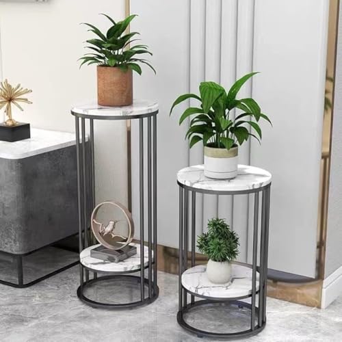 Image of Plant Stand Indoor Outdoor Metal, 2-Tier Modern Plant Shelf, Corner Flower Pot Holder, Plant Stand Table for Living Room Balcony Patio Garden Entryway Set Of 2 (Black & White)