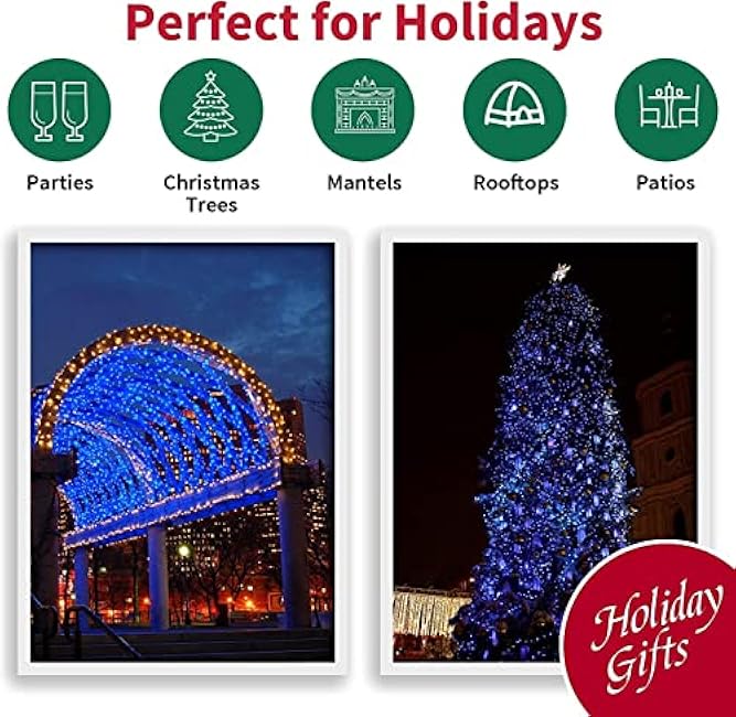 Super-Bright Extendable Blue Christmas Lights Decoration 150Lights 31.9ft UL Certified Mini Bulb String Lights Set for Outdoor Christmas Tree Garden Holiday Party Patio Wedding Garland Decor