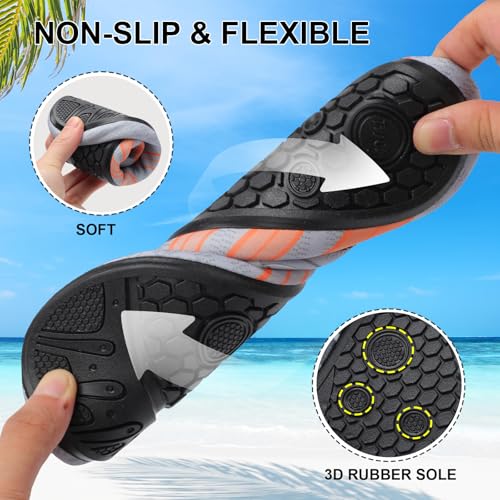 Mens Womens Water Shoes Quick Dry Barefoot Shoes Non-Slip Aqua Socks for Beach Swim Dark Grey Orange4