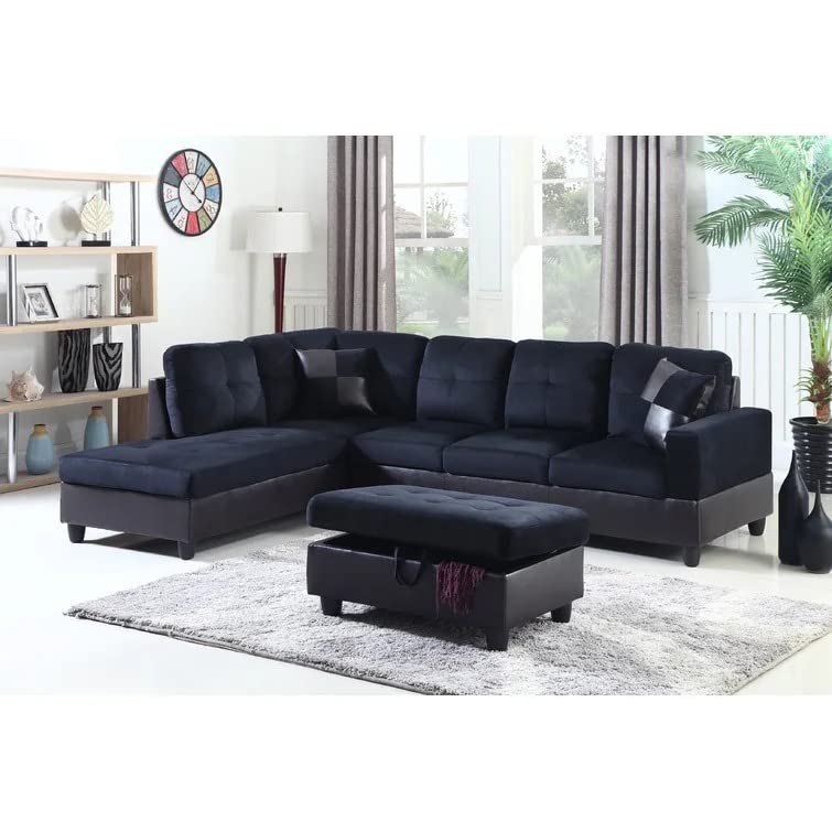 Antalya 6 Seater L Shaped Sectional Sofa with Ottoman for Living Room (Left Side,Black)-image-5