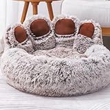 Kaffee 50cm Flauschig Hundebett Katzenbett Waschbar Hundekissen Katzenkissen Weich niedliche Bärenpfotenform Hundesofa Hundekorb Langer Plüsch Haustierbett für Kätzchen,kleine und mittelgroße Hunde