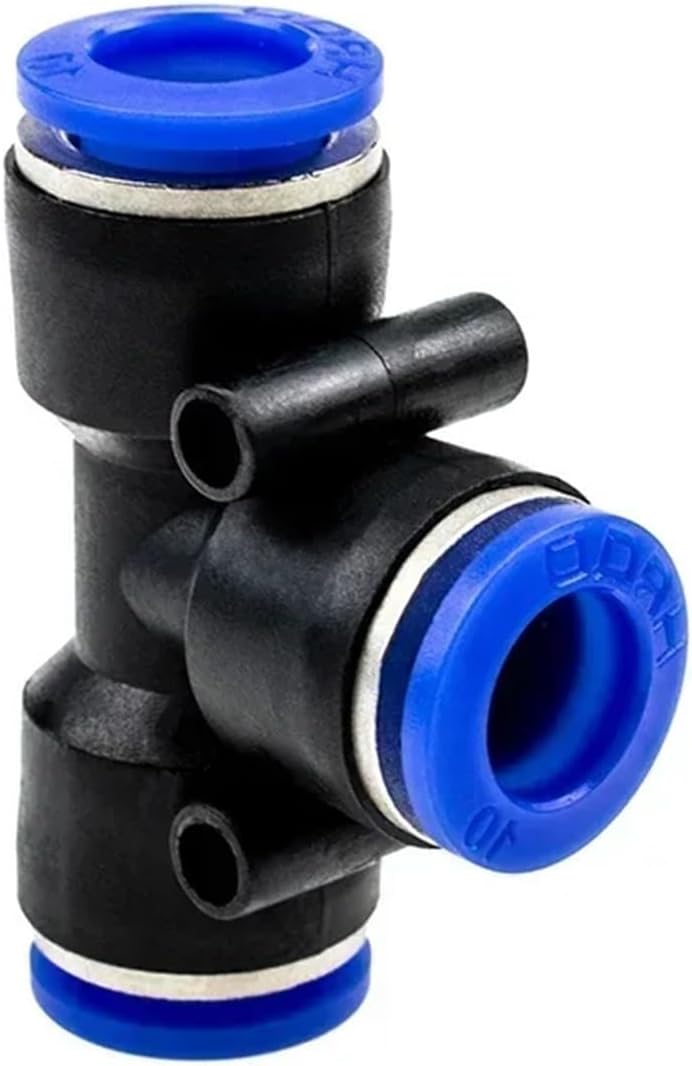 PE pneumatic connector air accessories quick connect three-way reducer T-shaped plastic pipe water pipe 4mm 6mm 8mm 10mm 12mm(PE-6,50Pcs)