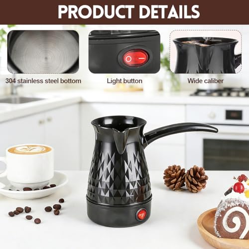Yuragim Elektrischer Türkischer Kaffeekocher, 500ml Türkische Kaffeekanne, Mokkakocher, Elektrische Türkische Kaffeemaschine mit Griff, Espressokocher & Wasserkocher, Geeignet für Zuhause Büro Reisen