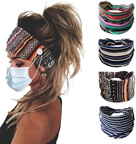 ZYOYO Boho Button elastic headband wide workout button hair band headbands button for nurses women head bands slip headband with buttons