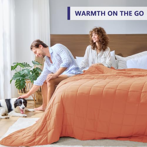 Image of King Size Weighted Blanket for Adults (25 lbs, 80 inch x 87 inch, Orange) Cooling Heavy Blanket for Sleeping Perfect for 240-260 lbs, Breathable Blanket for Adults & Couple All Season, Machine Washable