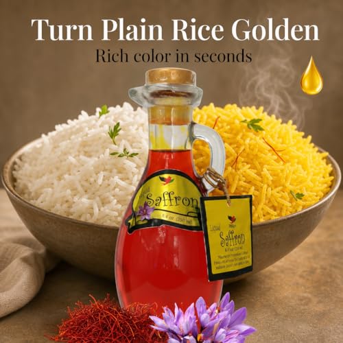 Image of HOMA Liquid Saffron 8.4 oz - Organic Saffron Extract Infused Coloring for Rice, Seafood, Drinks & Desserts, Pure Saffron Spice Flavor, No Allergens (3, Pack of 3)