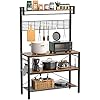 Bakers Rack for Kitchen with Storage, 4-Tier Microwave Oven Stand, Coffee Bar Station with 10 Hooks, Large Kitchen…