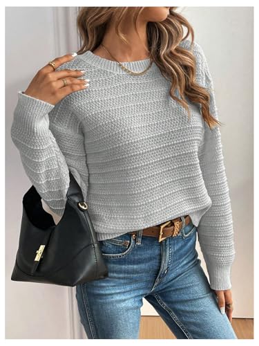 Image of MakeMeChic Women's Bow Sweater Tie Back Long Sleeve Crew Neck Knitted Sweater Pullover Tops Grey Small
