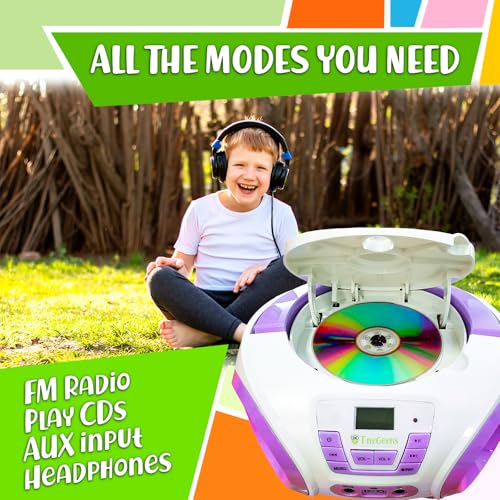 Image of TINYGEEKS Tunes Kids Boombox CD Player for Children - FM Radio - Includes Batteries - Purple Radio - CD Player with Speakers for Children and Toddlers - Purple