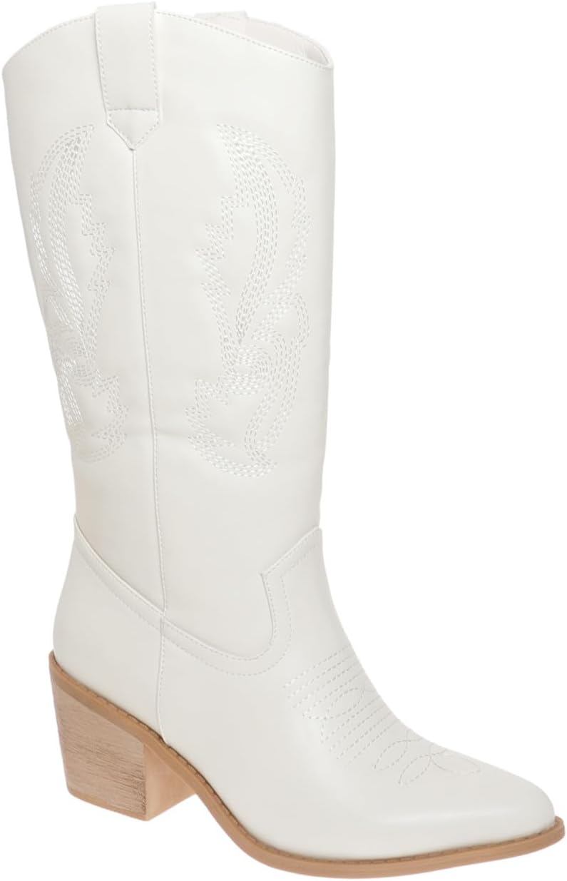 Pierre Dumas Women's Cowboy Boots Western Fashion Cowgirl Mild Calf Boots Low Chunky Block Heel Pointed Toe Boots