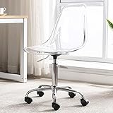 Villeston Acrylic Clear Desk Chair, Modern Small Cute Armless Vanity Rolling Plastic Chair Home Office Lucite Ghost Chairs with Adjustable Height and Wheels, Clear