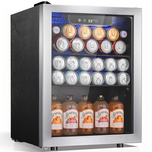 Antarctic Star 1.7 Cu.Ft Beverage Refrigerator 68 Can or 16 Bottle Capacity with Seamless Glass Door, Digital Control & Quiet Compressor, Freestanding Mini Fridge for Bar, Kitchen, Office - Silver