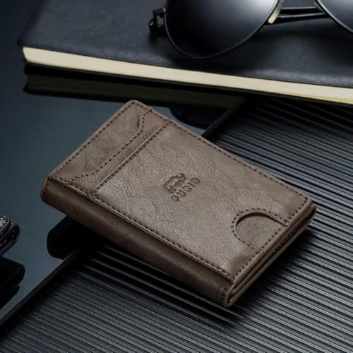 furid Genuine Leather Wallet for Men: RFID Thin Trifold Front Pocket Credit Card Holder - Slim Minimalist Wallet with Metal Plates and Cash Band - Gift for Husband Father on Anniversary Birthday — view 2