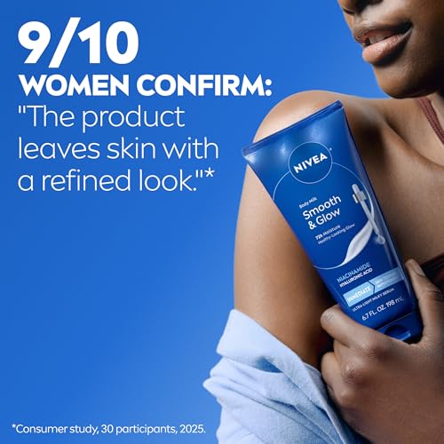 NIVEA Body Milk Smooth and Glow Ultra-Light Milky Serum, 6.7 FL OZ | Body Moisturizer Enriched with Niacinamide and Hyaluronic Acid, Immediate Skin Texture Improvement, 72-Hour Moisturizer - image 7