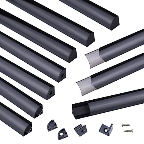 Muzata 10Pack 3.3FT/1M Black LED Channel System with Transparent Smoky Black Cover Lens Aluminum...