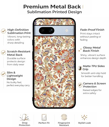 Image of Floral Design Premium 2D Printed Metal Back Case Cover for Google Pixel 7A 5G, Multi Colour
