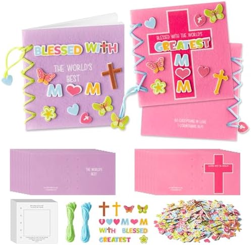 COcnny Mothers Day Crafts Kit – 16 Set Religious Mother’s Day Art Craft for Kids, DIY Diary Book Include 96pcs Pages, Make Your Own Cross Crafting for Mom Gift, Classroom Home Sunday School Activities