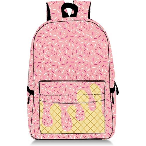Ice Cream Backpack, Ice Cream Drip Backpack with Side Pockets for Women Men Lightweight Bags for Travel Hiking Camping (Pink)