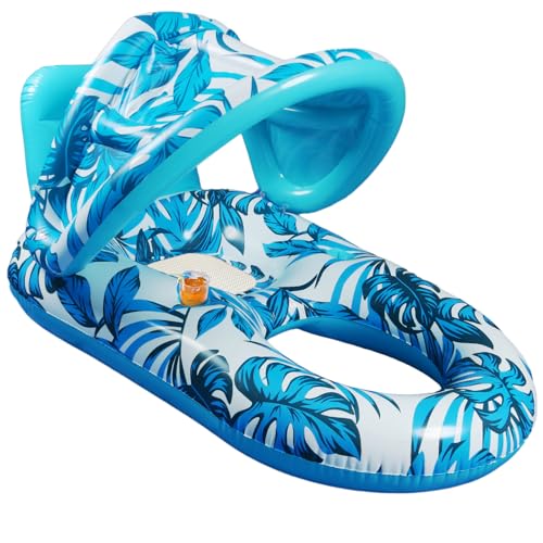 Generic Pool Floats Adult, Inflatable Pool Lounger with Detachable Sun Shade Canopy, General, Blue
