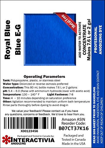Professional Aluminum Anodizing Pigment Dyes | Blue E-G | Light To Rich Blue | Powder Concentrate Makes 7.6 Liters Or 2 Gallons #TOP3