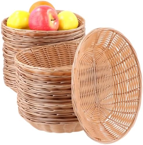 GNIEMCKIN 12 Pack Plastic Oval Basket, Poly Wicker Bread Baskets