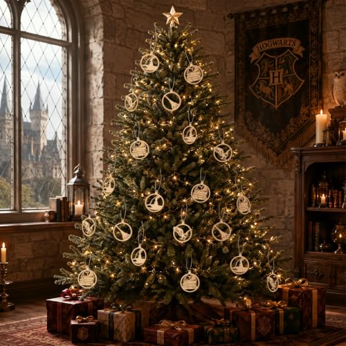 Image of Soulchen 12 Pcs Magical Wizard Party Decor Wizard Magic Lover Hollow Out Hanging Onaments Wooden Vintage Magic Hat Book Castle Broom Hanging Sign for Farmhouse Home Decoration