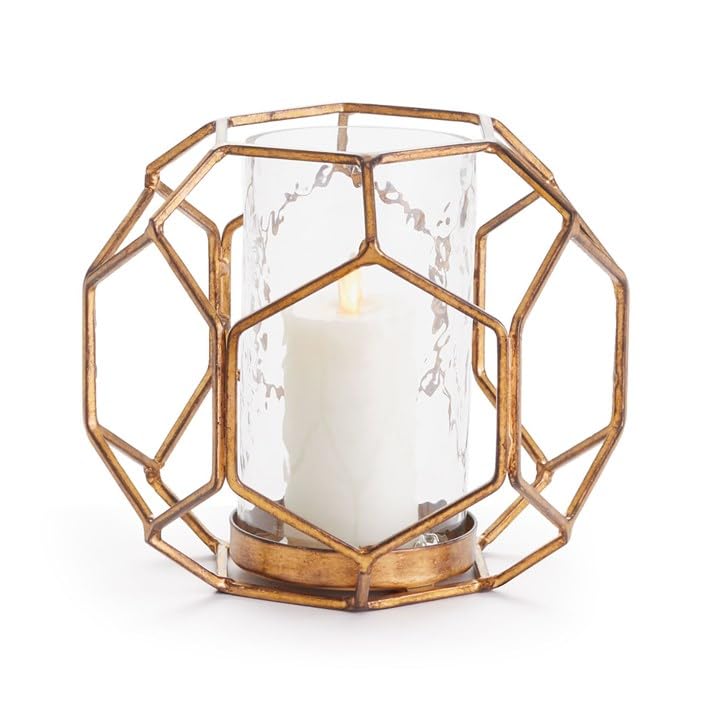 Napa Home Collection Hurricane Series Candle Stands (Aged Copper,Luster Glass, Small)