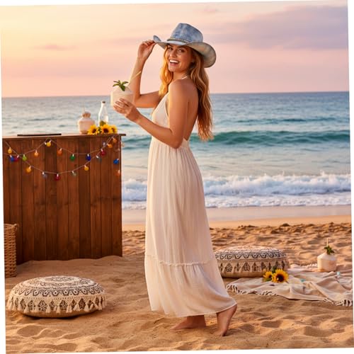 Chapeau de cowboy en denim tie-dye avec perles pour femme - 5