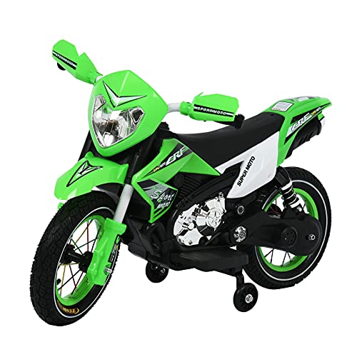 Kids Motorized Motorcycle, Electric Ride On Motorcycle for Kids Electric Mini Bike Kids Ride On Toys Dirt Bike 6V Battery Powered Dirt Bike for Boys & Girls with Training Wheels, Headlights (Green)