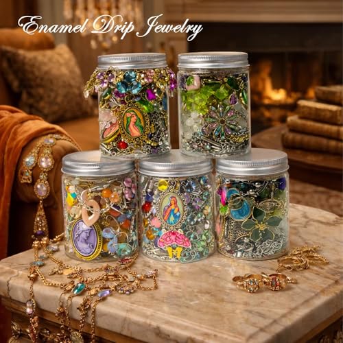 Image of SMUOBT Mystery Jewelry Jar Bundle - Surprise Vintage Jewelry Box for Women,Gift Jewelry Set (Necklace, Earrings, Rings,Kracelet,Keychain) - Unique Birthday Gift for Women