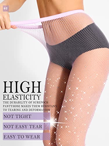 Image of SUREPOCH Powerhouse Sturdy Radiant Rhinestone Fishnet Stockings, Plus Size Tights Club Outfits for Women