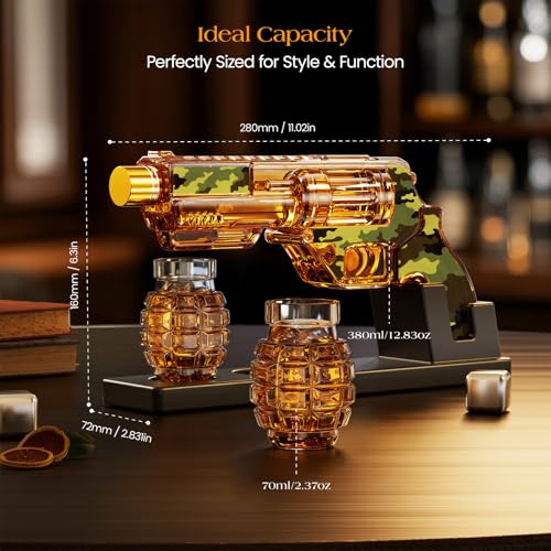 Image of Kollea Camouflage Whiskey Decanter Sets with Grenade Shot Glasses, 21st Birthday Gifts for Men Dad, Gag Gift for Brother, Boyfriend, Personalized Present, Tequila, Bar, Unique Wedding Kit, New Year