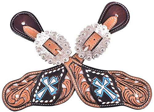 Showman Ladies Sunflower Tooled Leather Spur Straps