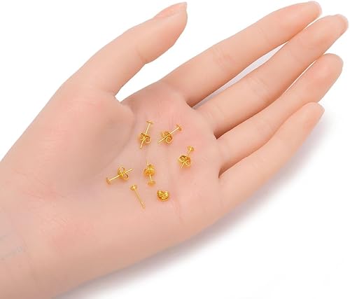 Miniatura 2 de Adabele 200 piezas de pendientes hipoalergénicos de latón chapado en oro de 14 quilates de 0.118 in para tablero plano pequeño pegamento en ajuste