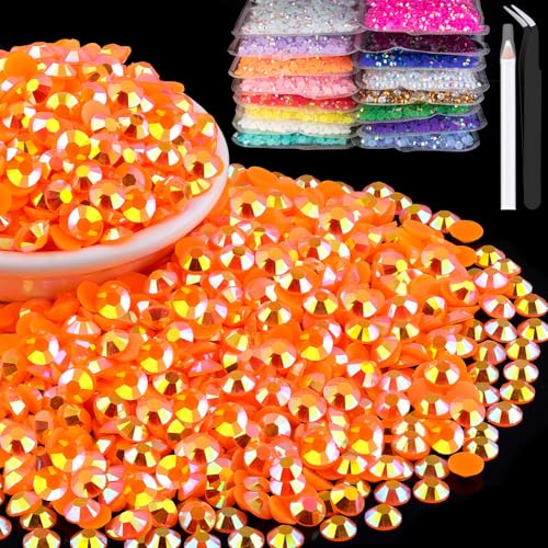 8000pcs 3mm Resin Rhinestones Bulk Orange AB Flatback Round Jelly Rhinestones Bedazzling Non Hotfix Crystal Gems Large Quantity Wholesale for DIY Crafts Clothes Bottles Tumblers Face Makeup Manicure