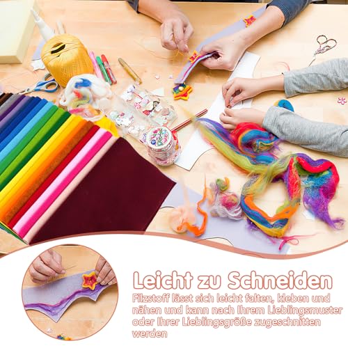 Bastelfilz, Bastelset Herbst Weihnachten Kinder, Bunter Filzmatte, Super Weich Filzen Starterset, Filz Zum Basteln, Filzstoff mit Nähzubehör und Füllmaterial Zum DIY Handwerk Nähen Projekte -30 x 30cm