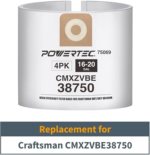 Miniatura 2 de POWERTEC 75069-P2 - Paquete de 4 aspiradoras Craftsman de 16 a 20 galones, repuesto para #CMXZVBE38750