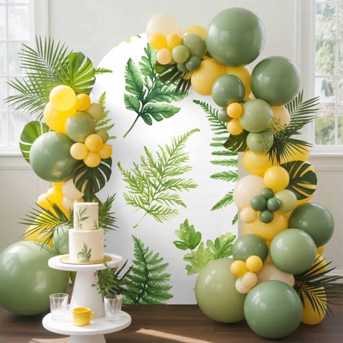 Spring Ombre Green Stony Fern Arch Backdrop Cover,Spandex Fitted Arch